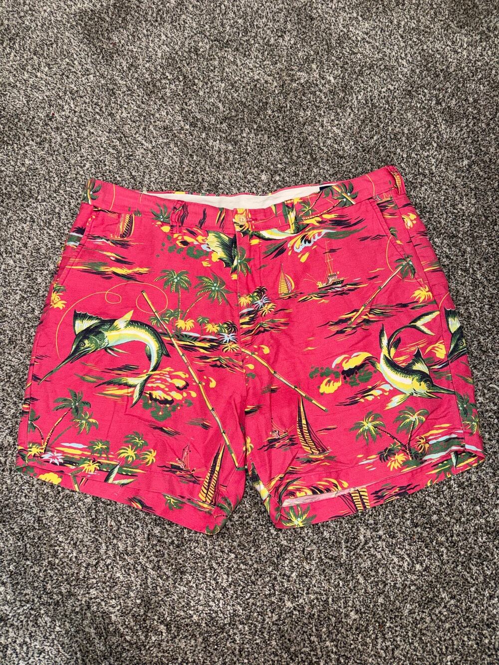 Polo Ralph Lauren Men’s 36 Tropical Marlin Fishing Linen Shorts 6”
